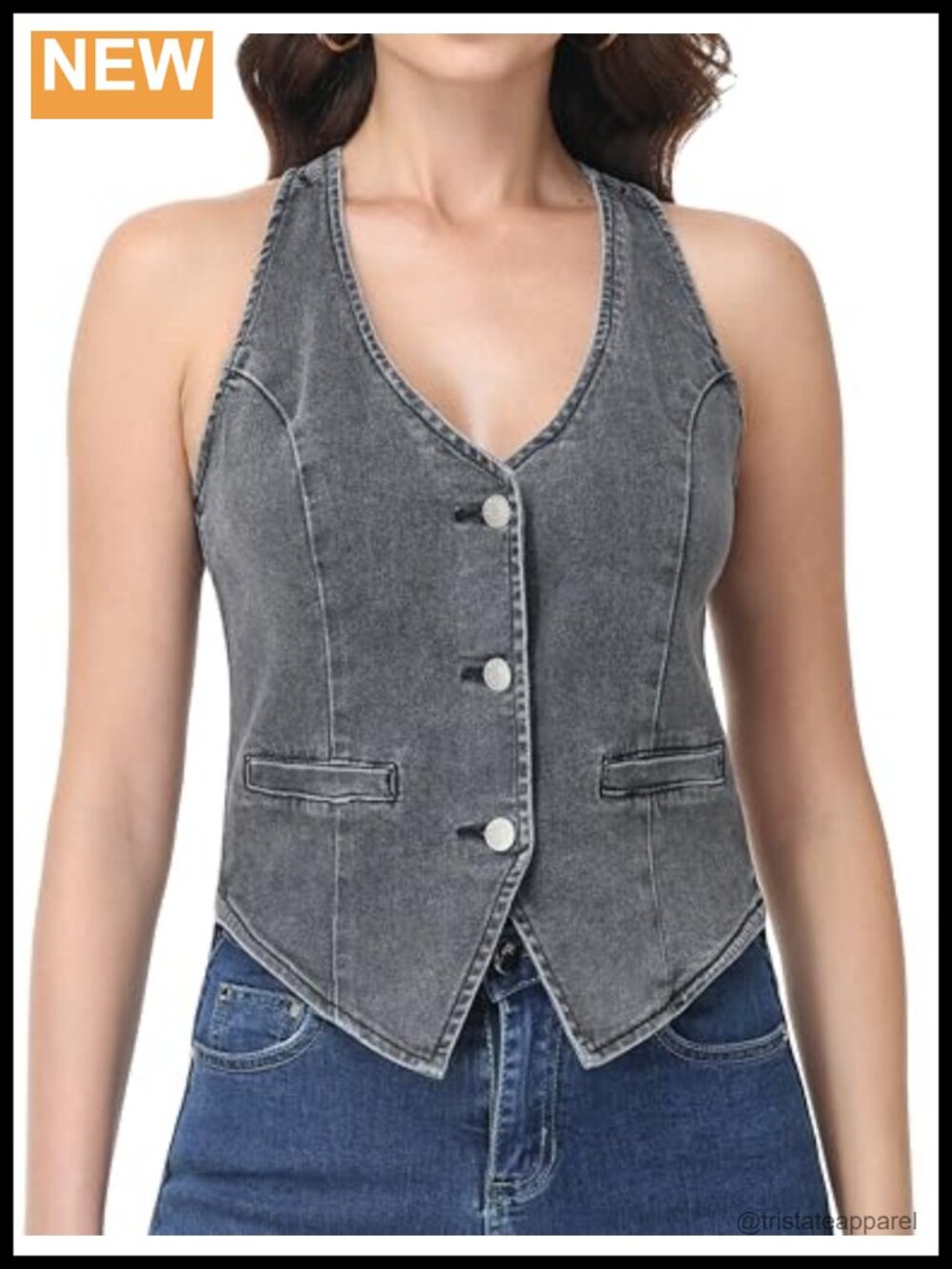 Women's Denim Vest Sleeveless Fitted Jean Vest Top